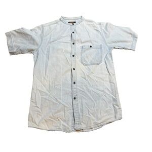 ✨ VTG Faded Glory Denim Short Sleeve Button Up Shirt Light‎ Blue S ✨